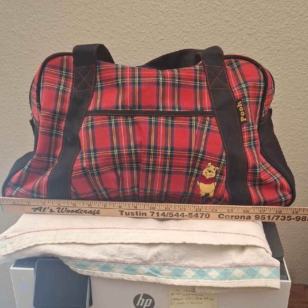 Disney Red Plaid Pooh Travel Bag